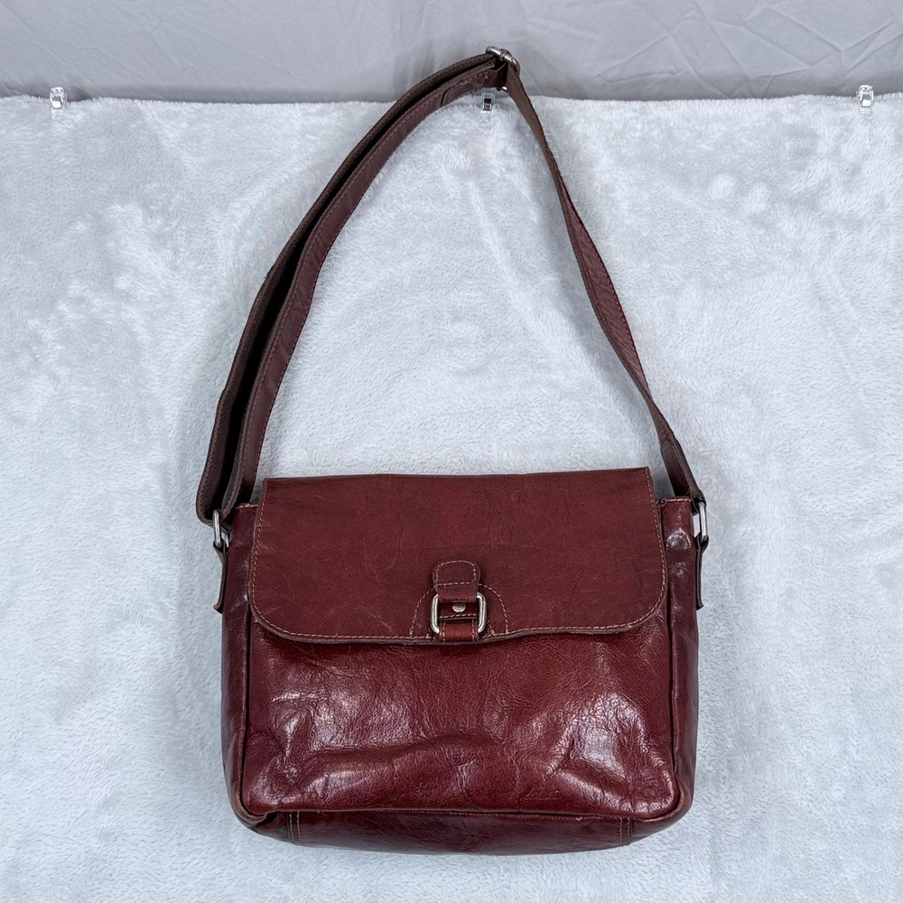 Jack Georges Voyager Leather Crossbody Messenger Bag Brown Flap Pocket Purse